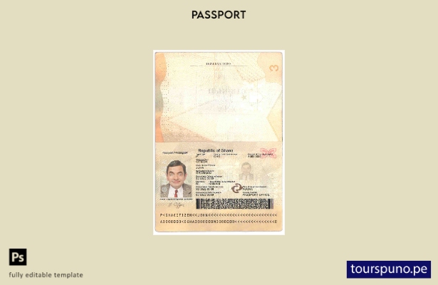 Plantilla de pasaporte de Ghana lista para imprimir